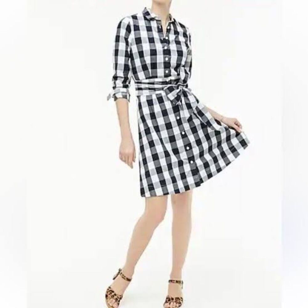 J.Crew Factory tie-waist poplin shirt dress in gingham